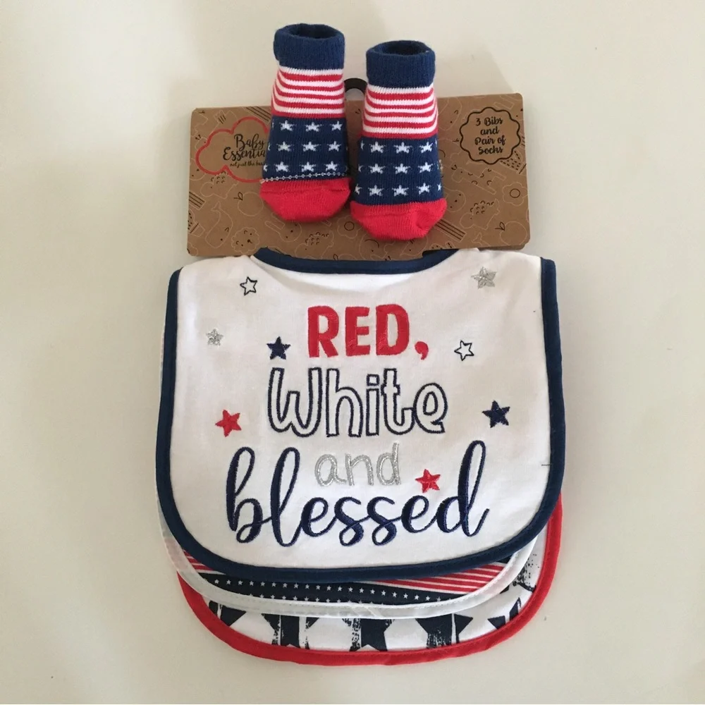 Baby Bibs and Bootie Set “Red White & Blessed” 4th of July NEW | Baby Essentials